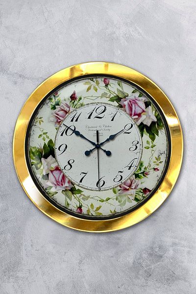 Kasva Concept Gift 36 cm Gold Metal Flower Wall Clock