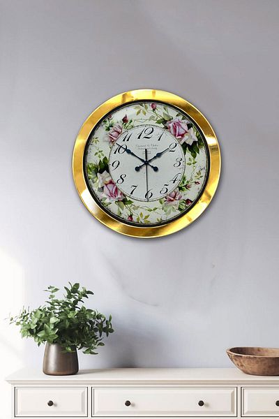 Kasva Concept Gift 36 cm Gold Metal Flower Wall Clock