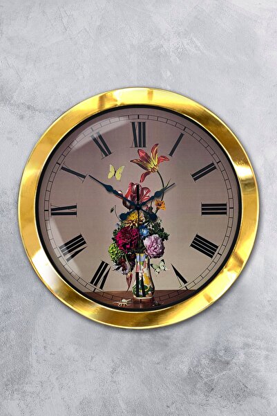 Platin Saat هدية ساعة حائط على شكل زهرة معدنية ذهبية مقاس 36 سم