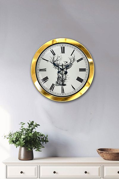 Kasva Concept Gift 36 cm Gold Metal Drawing Wall Clock