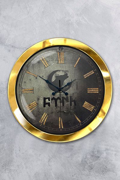 Kasva Concept 36 cm Gold Metal Bozkurt Turkish Wall Clock