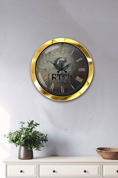 Kasva Concept 36 cm Gold Metal Bozkurt Turkish Wall Clock