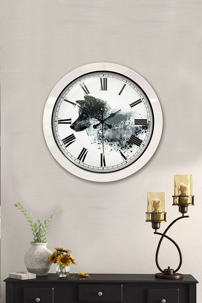 Kasva Concept Gift 36 cm White Metal Wolf Wall Clock