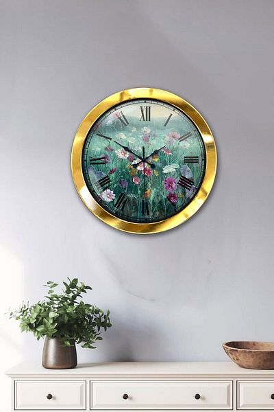 Kasva Concept Gift 36 cm Gold Metal Flower Wall Clock