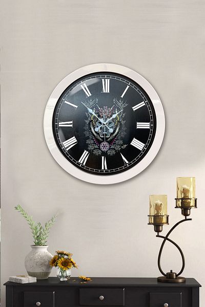 Kasva Concept Cadou 36 Cm Ceas de Perete Lup Metal Alb