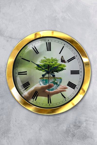 Platin Saat ساعة حائط بموضوع مناخ معدني ذهبي مقاس 36 سم