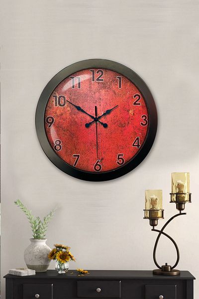 Kasva Concept Cadou 36 Cm Ceas de Perete Retro Roșu Metal Negru