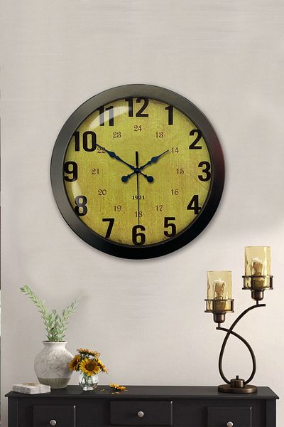 Kasva Concept Gift 36 cm Black Metal Yellow Wall Clock