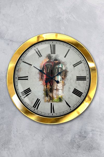 Kasva Concept Gift 36 cm Gold Metal Ronaldo Messi Wall Clock