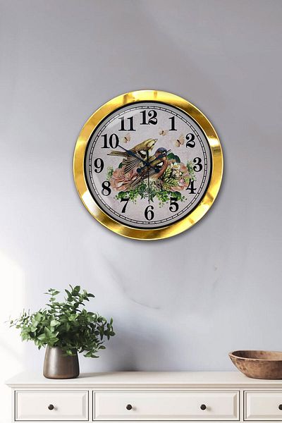 Kasva Concept Gift 36 Cm Gold Metal Birds Wall Clock