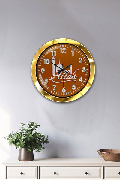 Kasva Concept Δώρο 36 εκ. Χρυσό Μεταλλικό Ρολόι τοίχου με γραμμένο Allah