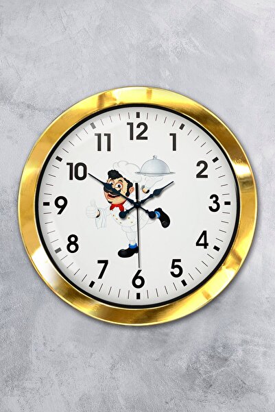 Platin Saat ساعة حائط للمطبخ مصنوعة من المعدن الذهبي مقاس 36 سم