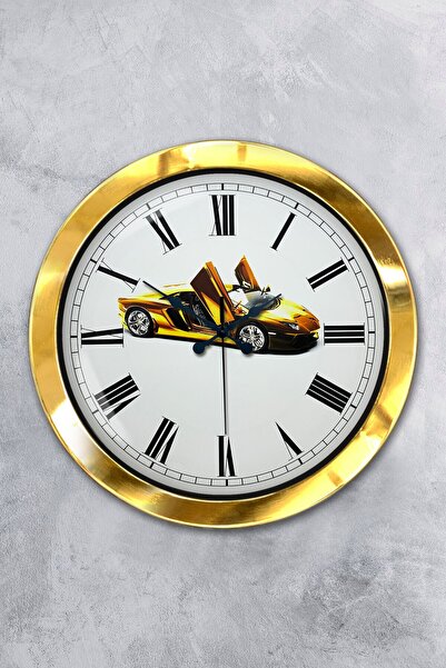 Platin Saat هدية ساعة حائط سيارة معدنية ذهبية مقاس 36 سم