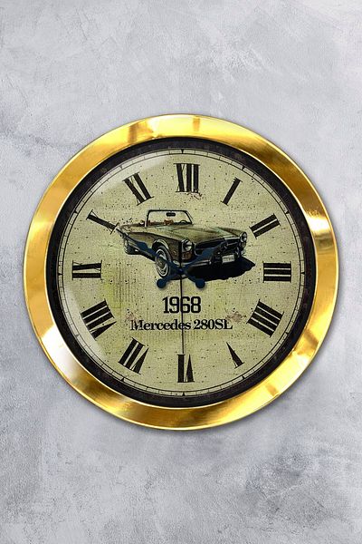 Kasva Concept Δώρο 36 εκ. Χρυσό Μεταλλικό Αντίκα Ρολόι Τοίχου Αυτοκινήτου
