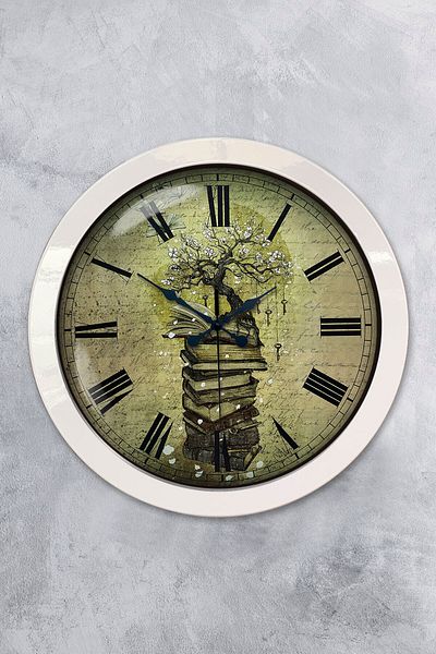 Kasva Concept Gift 36 cm White Metal Book Wall Clock