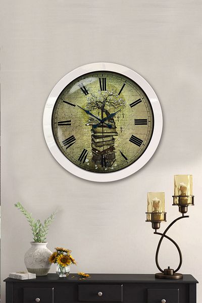 Kasva Concept Gift 36 cm White Metal Book Wall Clock