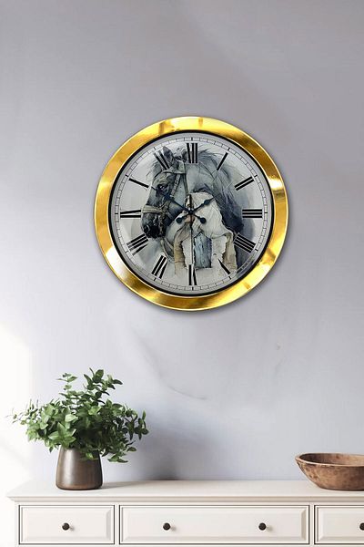 Kasva Concept Gift 36 cm Gold Metal Horse Wall Clock
