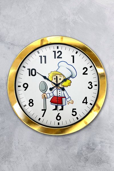 Kasva Concept Gift 36 cm Gold Metal Cook Kitchen Wall Clock