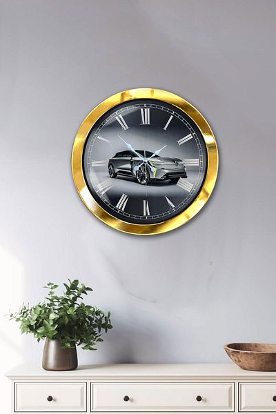 Kasva Concept Gift 36 cm Gold Metal Car Wall Clock