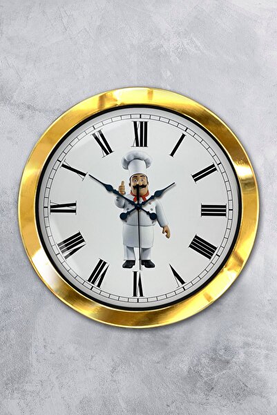 Platin Saat ساعة حائط للمطبخ مصنوعة من المعدن الذهبي مقاس 36 سم