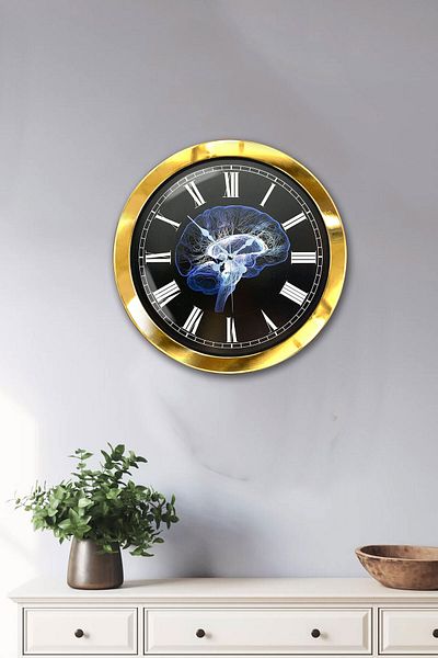 Kasva Concept Gift 36 cm Gold Metal Brain Wall Clock