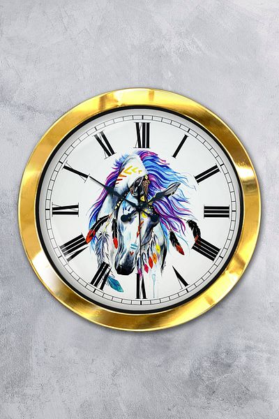 Kasva Concept Gift 36 cm Gold Metal Horse Wall Clock