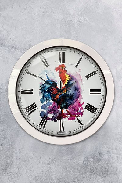Kasva Concept Gift 36 cm White Metal Rooster Wall Clock