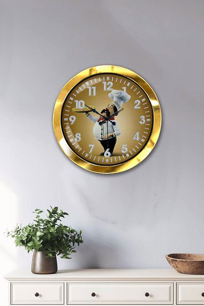 Kasva Concept Gift 36 cm Gold Metal Cook Kitchen Wall Clock