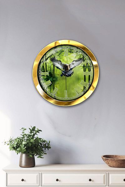 Kasva Concept Δώρο 36 εκ. Χρυσό Μεταλλικό Ρολόι Τοίχου Αετός
