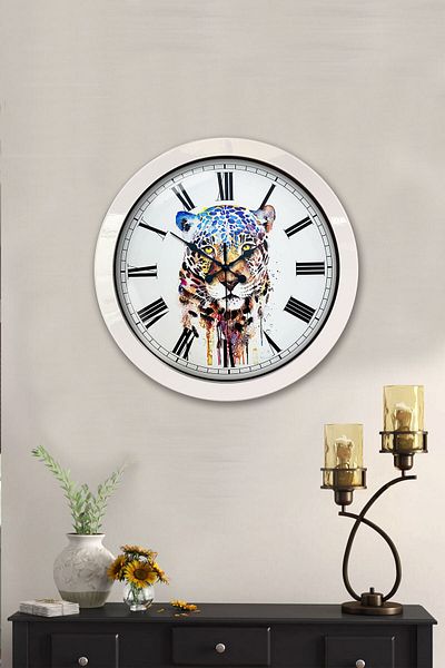 Kasva Concept Gift 36 cm White Metal Tiger Wall Clock