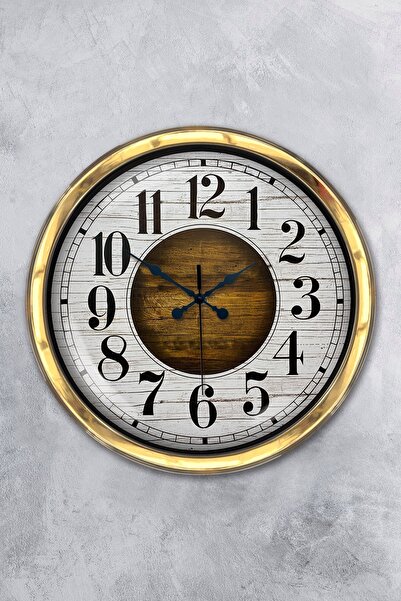 Platin Saat ساعة حائط خشبية بيضاء معدنية ذهبية مقاس 40 سم