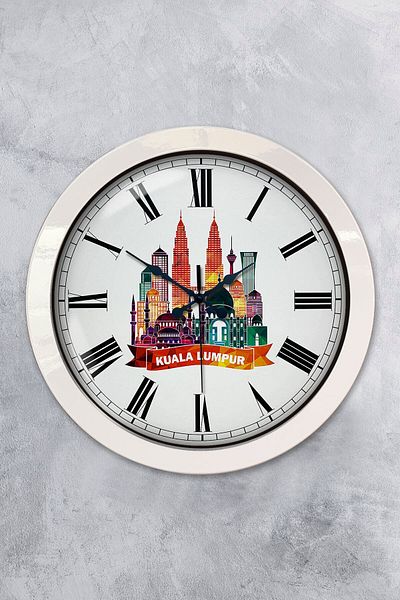 Kasva Concept 36 cm White Metal Prague Themed Wall Clock