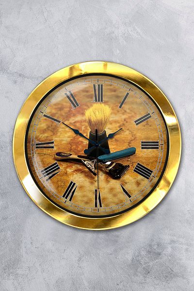 Kasva Concept Gift 36 cm Gold Metal Barber Wall Clock