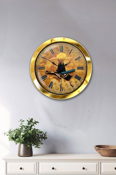 Kasva Concept Gift 36 cm Gold Metal Barber Wall Clock