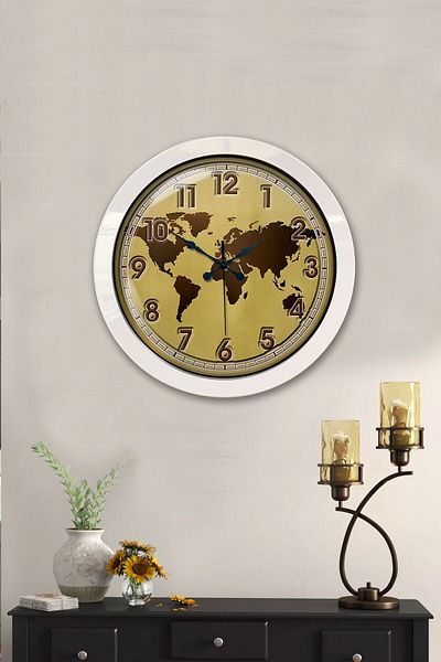 Kasva Concept Gift 36 cm White Metal Map Wall Clock