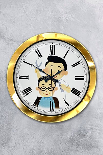 Platin Saat هدية ساعة حائط حلاق معدنية ذهبية مقاس 36 سم