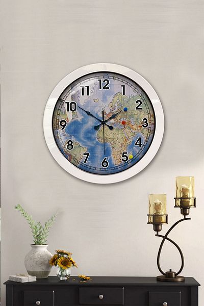 Kasva Concept Gift 36 cm White Metal Map Wall Clock