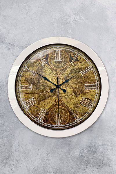 Kasva Concept Gift 36 cm White Metal Map Wall Clock