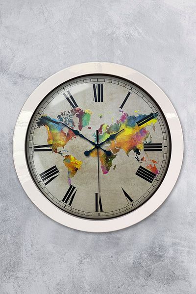 Kasva Concept Gift 36 cm White Metal World Map Wall Clock