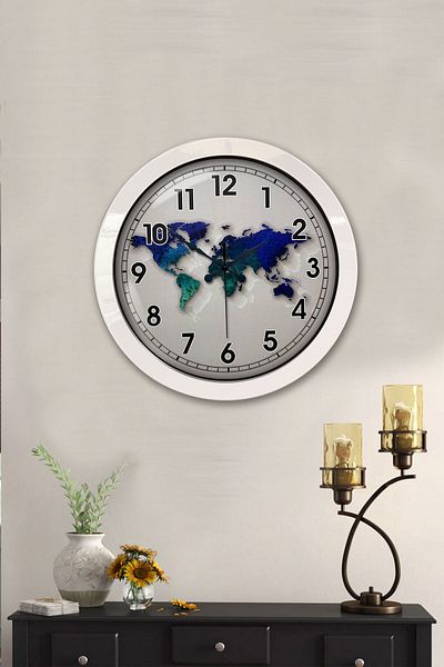 Kasva Concept Gift 36 cm White Metal Map Wall Clock