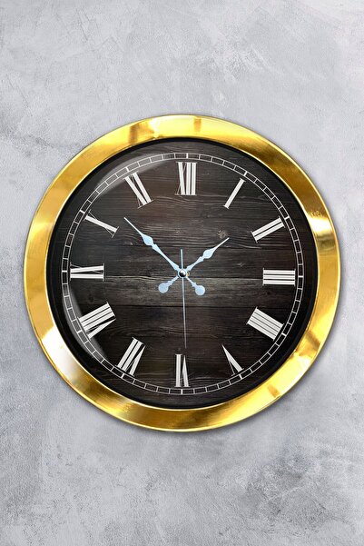 Platin Saat هدية ساعة حائط بأرقام رومانية خشبية معدنية ذهبية مقاس 36 سم