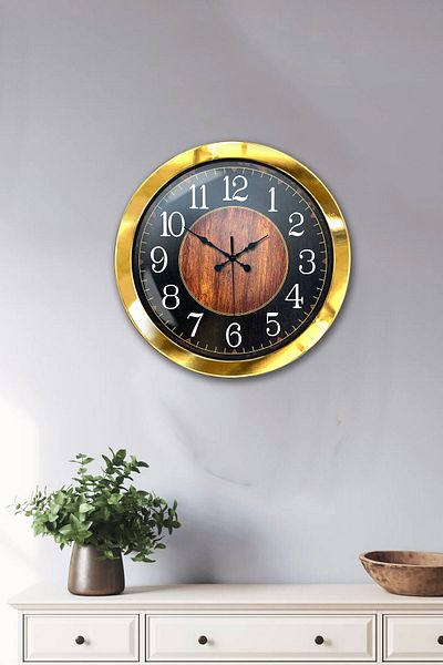 Kasva Concept Δώρο 36 εκ. Χρυσό Μεταλλικό Ξύλινο Μαύρο Ρολόι Τοίχου