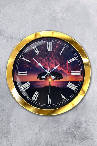 Kasva Concept Δώρο 36 εκ. Χρυσό Μεταλλικό Ρολόι Τοίχου Δέντρου