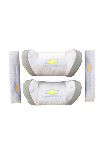 Oto Aksesuarcım Set de perne pentru gât pentru mașină din piele brodată Chevrolet, bej