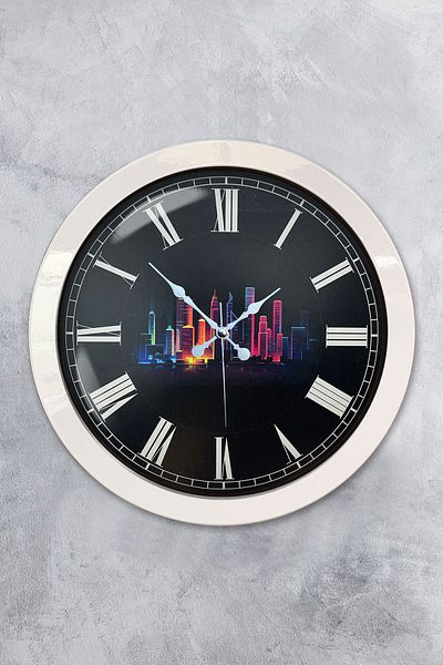 Kasva Concept Gift 36 cm White Metal Skyscrapers Wall Clock