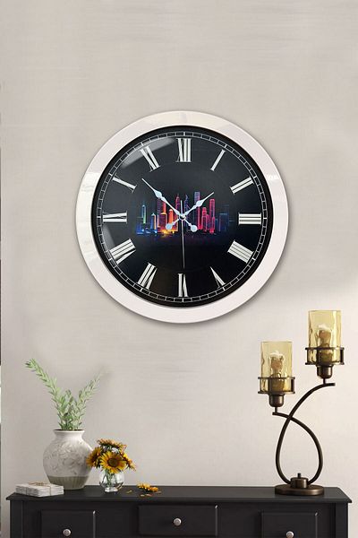 Kasva Concept Gift 36 cm White Metal Skyscrapers Wall Clock