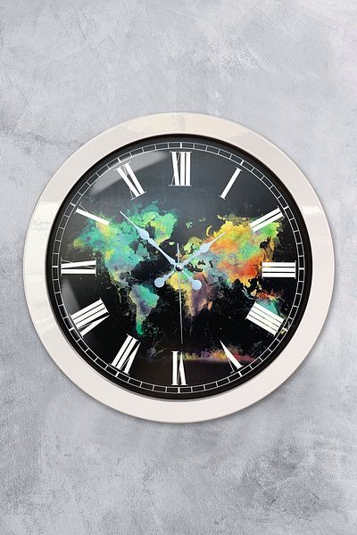Kasva Concept Gift 36 cm White Metal Map Wall Clock