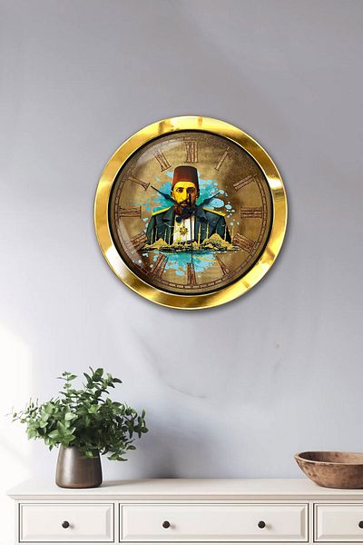 Kasva Concept 36 cm Gold Metal Abdulhamit Khan Wall Clock