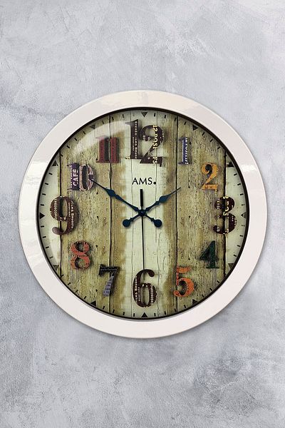 Kasva Concept Gift 36 cm White Metal Antique Colored Number Wall Clock