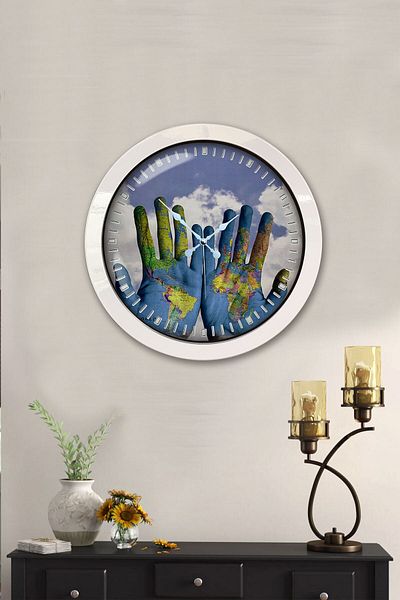Kasva Concept 36 cm White Metal World Peace Wall Clock